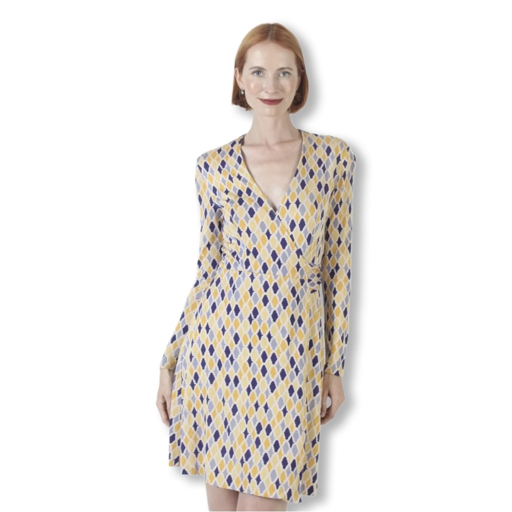Diane Von Furstenberg Cream and White Sheath Midi Dress with Bishop Sleeves